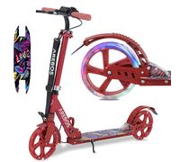 AREBOS Trottinette de ville pliable roues à LED charge admissible 100kg Rouge