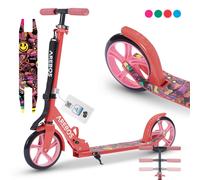 Arebos Trottinette de Ville | Hauteur réglable | Pliable avec Sangle | Roues XXL | Frein à pédale | pour Enfants et Adultes | Charge Max. 100 kg | Rouge