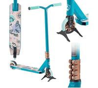 AREBOS Trottinette Freestyle Papillon Roulement à Billes ABEC-9 Roues PU 110 mm béquille latérale Incluse Bleu