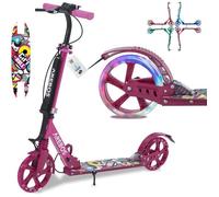 Arebos Trottinette Rose réglable en Hauteur | Pliable | Sangle de Transport Incluse | Roues LED | Frein à pédale Manuel | Suspension Avant-arrière | Enfants & Adultes | Charge maximale 100kg
