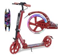 AREBOS Trottinette réglable en hauteur pliable sangle de transport incluse roues LED frein à pédale manuel Rouge