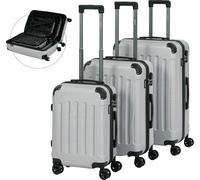 AREBOS Valise à coque dure 3 pièces ABS argent | M-L-XL avec serrure & roues 360