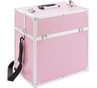 AREBOS Valise cosmétique | 26L | 13 compartiments | Aluminium | serrure et clé incluses | 2 étages dépliables | 36 x 23 x 39 cm | Rose