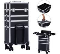 AREBOS Valise cosmétique 4 en 1, 4 compartiments & 1 tiroir, poignée télescopique et de transport, 8 serrures, 4Xx 360°- roulettes doublées de velours Trolley