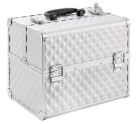 AREBOS Valise de Maquillage | 15L 5 Compartiments | Aluminium | Motif Diamant | 2 étagères Pliantes |Argenté