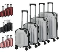 AREBOS Valise de Voyage, Set de 4 valises I Coque Rigide ABS I Trolley Set de valises I Poignée télescopique I Serrure à glissière Incluse, roulettes 360° I S-M-L-XL | Argent