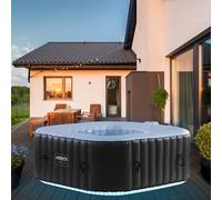 AREBOS Whirlpool, In & Outdoor, avec LED, gonflable, carré, 600 L, 4 personnes, 154 x 154 cm, 100 buses de massage, avec chauffage, couverture incluse
