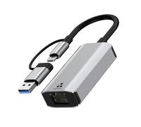 Arecobticy Adaptateur réseau pour Internet stable USB vers RJ45 double port USB A et C 2,5 Gbit/s 1 Gbit/s Plug and Play Fast Speed Ethernet Ethernet Dongle