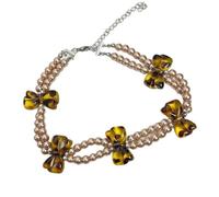 Arecobticy Collier à 2 couches de strass avec nœud léopard - Longueur réglable - Polyvalent de jour comme de nuit - Bijoux tendance pour femme - Collier de fête
