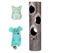 Arecobticy Jouet à rouleau innovant pour chat avec trou d'arbre contenant de la menthe à chat en peluche et des cloches stimulant le jeu encourageant l'exploration jouet interactif