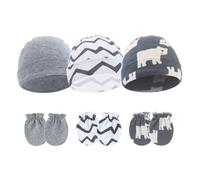 Arecobticy Lot de 3 bonnets confortables pour nouveau-nés avec moufles assorties anti-rayures pour bébés de 0 à 6 mois Chapeau et gants pour nouveau-nés, Set 3, Taille unique