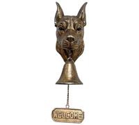 Arecobticy Sonnette de porte en résine antique en forme de tête de chien avec panneau de bienvenue pour jardin, porche, cloches à suspendre pour propriétaires d'animaux domestiques, cadeau en résine