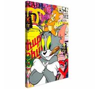 AREDE Tableau Décoration Murale sur Toile | Le jour de paie de Tom et Jerry | Art Déco Salon Chambre | Tableau Moderne 60 x 40 cm | Prêt à être accroché