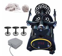 Aredwhiterui Rouet Électrique avec Affichage Numérique Et Interrupteur Au Pied, Mini Rouet en Laine - Capacité De 240 G + Commutation Avant Et Arrière + Vitesse Continue, 3 Bobines,Black