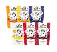 arelf Bundle Betty's Kitchen Lot de 6 sachets de 100 g de nourriture humide pour chat - Au moins 6 variétés garanties (11 possibles) - Avec taurine et huile de bourrache