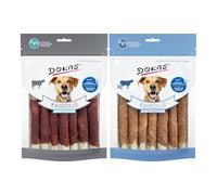 arelf Bundle Dokas - Rouleaux à mâcher pour chiens - 1 x avec viande de bœuf et 1 x avec poitrine de dinde - 2 x 190 g - Friandises pour chien en peau de bœuf - Friandise à mâcher pour l'emploi et la