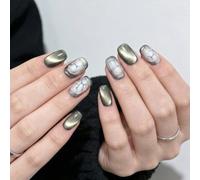 ARELIMOOD DB1Os Lot de 10 ongles à presser faits à la main, aspect marbre, courts, ronds, réutilisables