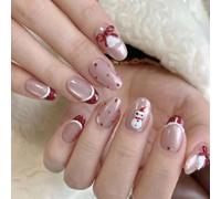 ARELIMOOD IR2Om Lot de 10 faux ongles à presser faits à la main, œil de chat rose avec paillettes, nœud 3D, bonhomme de neige, moyen, ronds, réutilisables