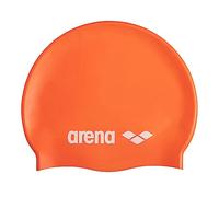 Arena Bonnet de Bain Classique Unisexe en Silicone Souple pour Femme et Homme, entraînement intensif et Course Confortable, antidérapant, Bonnet de Bain pour Cheveux Longs, Orange