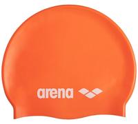Arena Bonnet de Bain Classique Unisexe en Silicone Souple pour Femme et Homme, entraînement intensif et Course Confortable, antidérapant, Bonnet de Bain pour Cheveux Longs, Orange