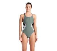 ARENA Feel Women's Icons Stripe Swimsuit Swim Pro Back Ladies Pool Bathing Suit Maillot de Bain Une pièce, Sauge/Noir/Noir Multi, 46 Femme