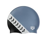 Arena Icons Team Stripe Bonnet de Bain Unisexe en Silicone pour Homme et Femme Entraînement intensif Course Confortable Antidérapant Bonnet de Natation pour Cheveux Longs, Arena Stripe/Noir/Gris