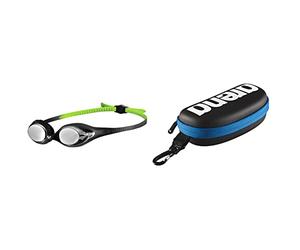 arena Lunettes de Natation pour Enfants Spider Junior Mirror, Antibuée, avec des Verres Miroirs, Protection UV, Pont de Nez Auto-ajustable & Swim Goggle Case, Étui pour Lunettes de Natation, Noire