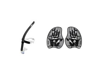 arena Mixte Snorkel, Noir, Taille Unique & Vortex Pagaies de Mains, Plaquettes de Natation, Accessoire d'Entraînement en Piscine, Pagaies de Piscine avec Sangles Ajustables, sans PVC