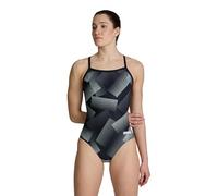 Arena Performance Women's Halftone Team Print Lightdrop Back Ladies Bathing Swimsuit Maillot de Bain Une pièce, Noir/Noir d'équipe, 36 Femme