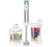 Arendo 1200W TURBO Set mixeur plongeant 4en1, acier inoxydable, mixeur, pied-mélangeur, fouet, gobelet doseur, hachoir, argent/blanc