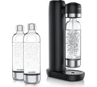 Arendo Appareil à gazéifier l'eau, Soda Maker, incl. 3x 1L bouteille PET, sans BPA, dosage fin, compatible avec les cylindres de CO2 de 60l, SodaStream Easy/Cool, PET/ABS, noir