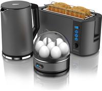 Arendo - Bouilloire avec grille-pain et cuiseur à oeufs SET Acier inoxydable gris Bouilloire 1,5L 40° - 100°C, Grille-pain 4 disques Ecran LED 6 degrés de brunissage Cuiseur à oeufs 1-7 oeufs Mesureur