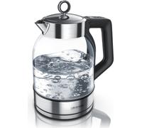 Arendo Bouilloire avec réglage de la température, Bouilloire en verre, 1,7L Bouilloire en verre, acier inoxydable, 2000 W, base 360°, fonction maintien au chaud, Argent