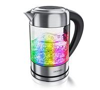 Arendo Bouilloire Électrique en Verre Température Réglable 40-100 °C, 1,7 L, 2 200 W, Bouilloire Inox avec LED Multicolore, Filtre Anticalcaire Lavable, Fonction Ébullition 3 min, Sans BPA - Acier
