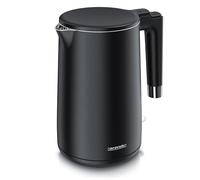 Arendo - Bouilloire en acier inoxydable - 1,5 litre - 2200 W - Design à double paroi - Contrôleur 360° - Sans BPA - Protection contre la surchauffe et la cuisson à sec - Noir mat