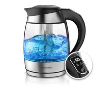 Arendo- Bouilloire en verre 1,8 litre avec filtre à thé, 2200 W, En acier inoxydable brossé, Plage de température de 40 °C à 100 °C, Fonction de maintien au chaud, Éclairage LED