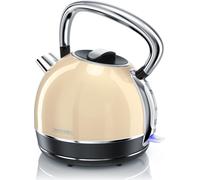 Arendo Bouilloire rétro design, 2200 watts, bouilloire en acier inoxydable 1,7 litre, filtre anti-calcaire interchangeable, arrêt automatique, beige