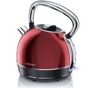 Arendo Bouilloire rétro en acier inoxydable, style vintage, 1,7 L, 2 200 W, filtre anticalcaire interchangeable, arrêt automatique, rouge