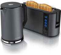 Arendo Breakfast Set, Bouilloire avec réglage de la température, acier inoxydable, 2200W, 1,5L + Grille-pain 2 disques, Grille-pain à fentes longues 2 disques, fentes longues, 1000W, Gris