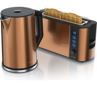 Arendo Breakfast Set, Bouilloire avec réglage de la température, acier inoxydable, 2200W, 1,5L + Grille-pain 2 disques, Grille-pain à fentes longues 2 disques, fentes longues, 1000W, cuivre