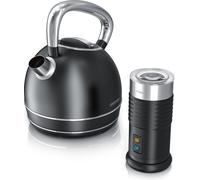 Arendo Breakfast Set in Matt Black - Bouilloire en acier inoxydable & mousseur à lait