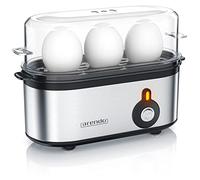 Arendo Cuiseur Oeuf Électrique 3 Œufs - Petit Cuiseur à Œufs Inox 210 W Compact, Dur, Mollet ou à la Coque, Verre Doseur avec Perce-Œuf, Signal Sonore, Sans BPA, Egg Cooker - Inox brossé/Noir