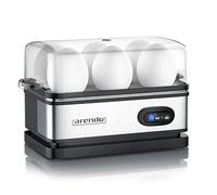 Arendo Cuiseur Oeuf Électrique 6 Œufs - Cuiseur à Œufs Inox 400 W avec Maintien au Chaud, Dur, Mollet ou à la Coque, Verre Doseur avec Perce-Œuf, Signal Sonore, Egg Cooker - Noir/Inox brossé