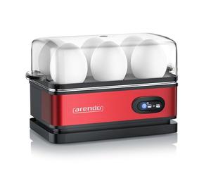 Arendo Cuiseur Oeuf Électrique 6 Œufs - Cuiseur à Œufs Inox 400 W avec Maintien au Chaud, Dur, Mollet ou à la Coque, Verre Doseur avec Perce-Œuf, Signal Sonore, Egg Cooker - Rouge