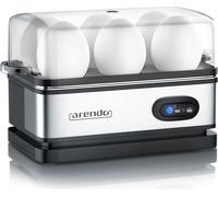 Arendo Cuit-oeufs pour 6 oeufs, acier inoxydable, fonction maintien au chaud, degré de dureté réglable, signal sonore, verre doseur avec cure-oeufs inclus, 400 watts, argent