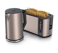 arendo Ensembles Bouilloire et Grille-Pain en Set Bouilloire en INOX 1,5L 40°-100°C, Grille-Pain 4 Tranches Ecran LED 6 Niveaux de brunissage Support viennoiserie Grille Pain, Bronze