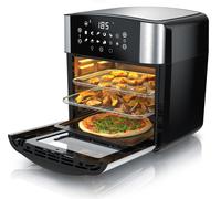 Arendo Friteuse à air chaud 16L, Four multifonction 1800W avec 10 programmes, Airfryer avec cuve à frire, panier tambour & tournebroche, sans BPA, inox/noir