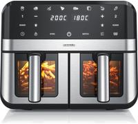 Arendo Friteuse à air chaud XXL, double chambre, Dual Zone , Airfryer 9L avec 2 chambres, hublot avec éclairage, 2400 W, 8 programmes, écran tactile, système de convection 3D
