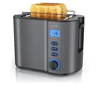 arendo Grille-Pain 2 tranches 800 W, Acier Inoxydable, Écran LCD éclairé, Boîtier à Double paroi, Support à viennoiseries, 6 Niveaux de brunissage, Centrage et Affichage du Temps restant