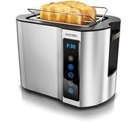 arendo Grille-Pain 2 Tranches Compact, Petit Toaster INOX 800 W à Écran Tactile, 7 Niveaux de Brunissage, Fonction Mémoire, Décongélation et Réchauffage, Support Viennoiseries Intégré - Gris